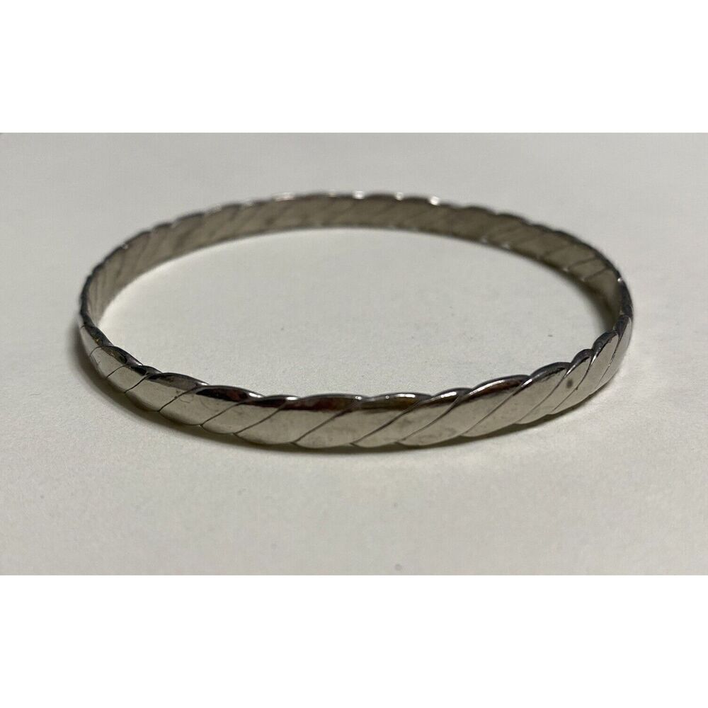 Vintage Laton Signed Twisted Silver Taxco‎ Mexico Bangle Bracelet 2.5”